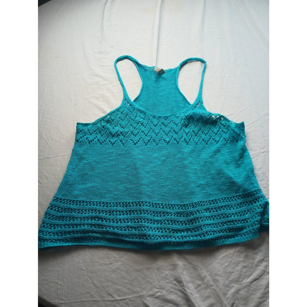Crochet Beach Tank Top Turquoise Blue Knit‎ Top Women Size Large Y2K